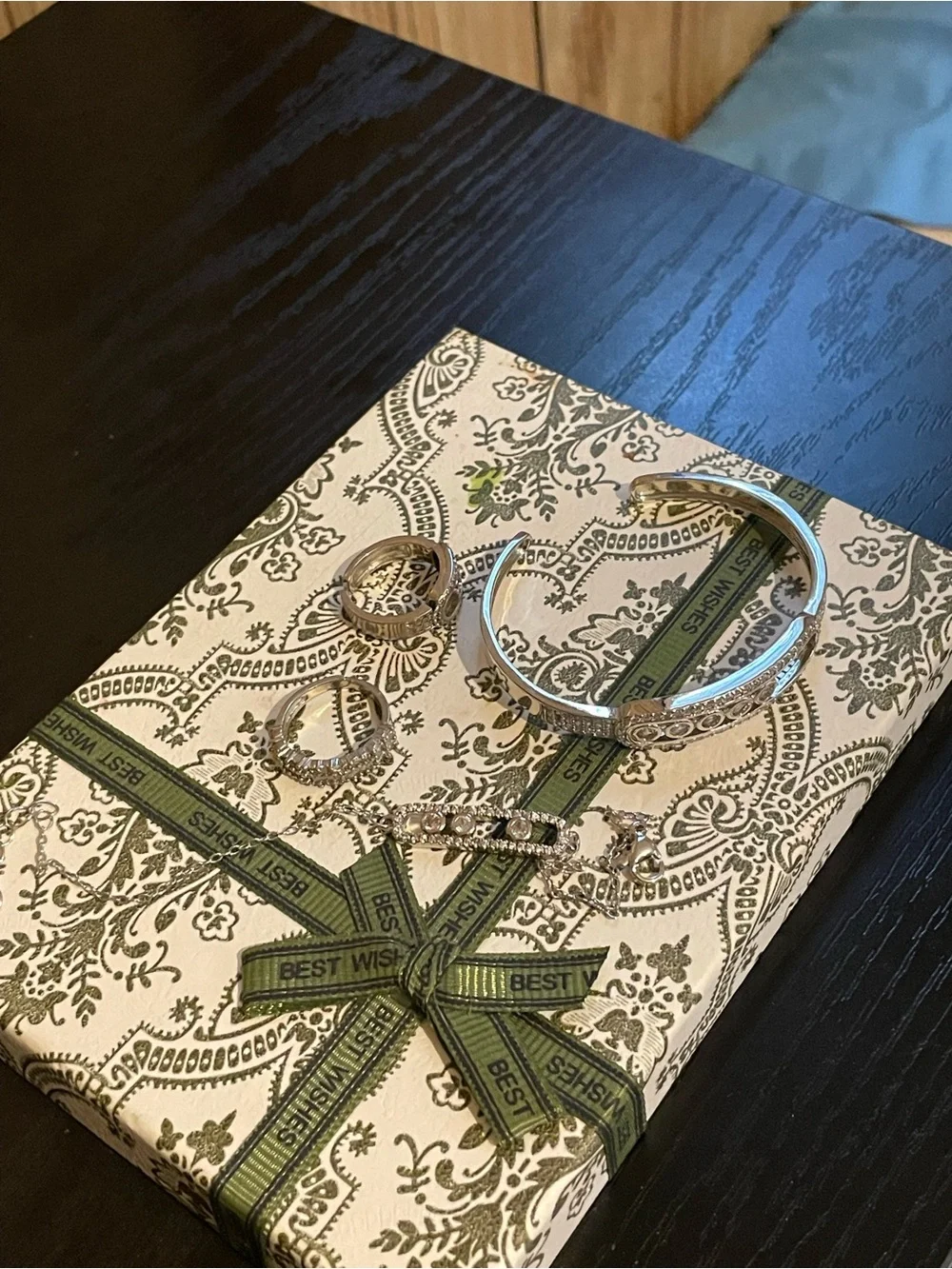 Silver Crystal Accent Bracelet and Ring Set - Elegant Silver Jewelry